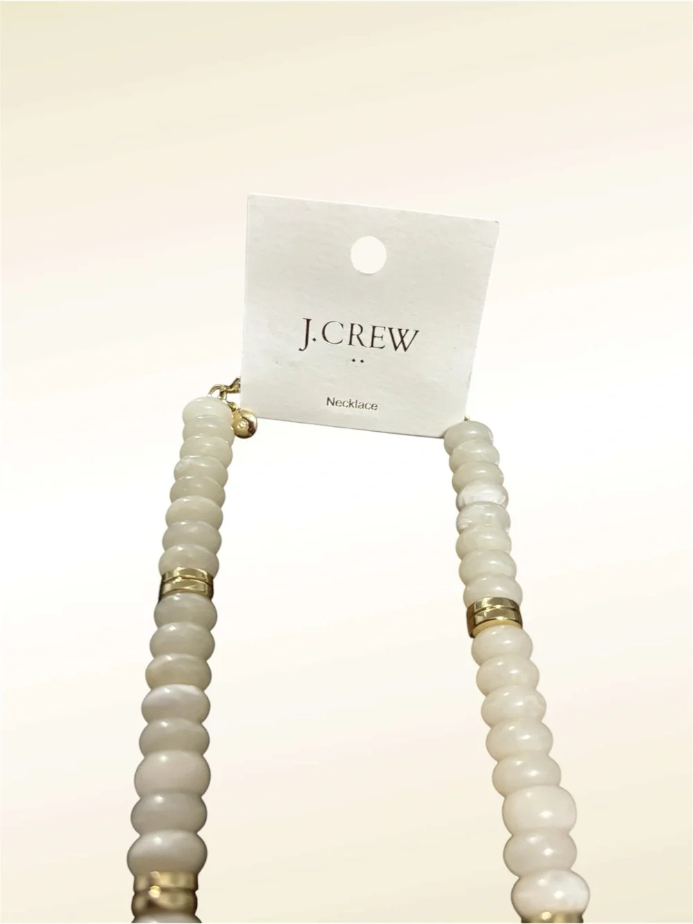 J. Crew Ivory Beaded Necklace with Gold Heart Charm